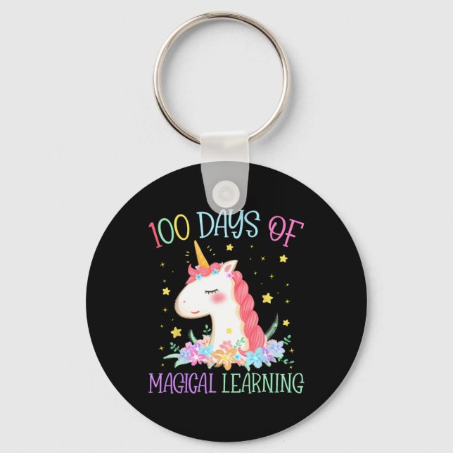 Day Of School Unicorn 100 Days Magical Learning Gi Key Ring (Front)
