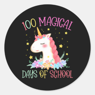 Day Of School Unicorn 100 Magical Days Girls Teach Classic Round Sticker
