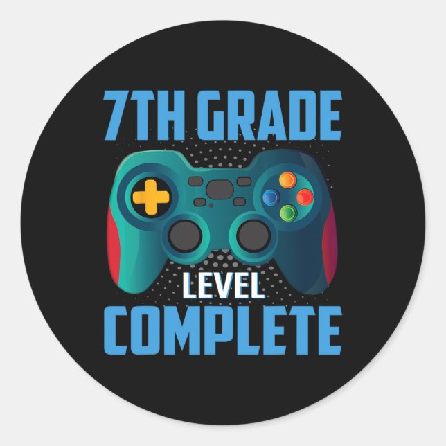 Day Of School Video Game 7th Grade Level Complete  Classic Round Sticker (Front)