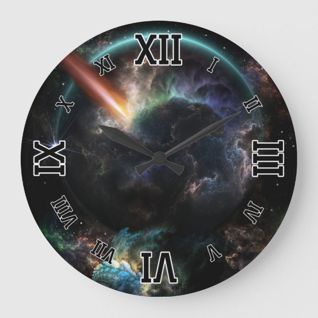 Day Of The Asteroid SciFi Fractal Art Large Clock (Front)