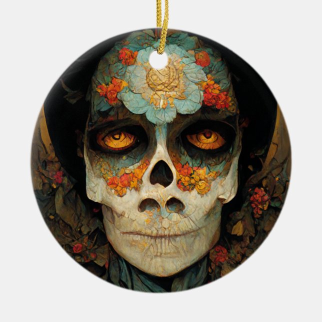 Day Of The Dead 1 Fantasy Skull Ceramic Ornament (Front)