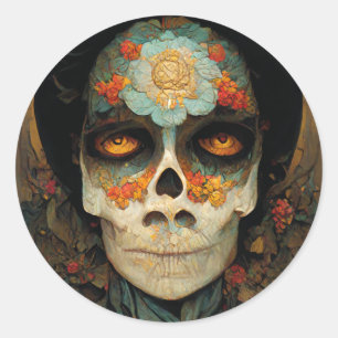 Day Of The Dead 1 Fantasy Skull Classic Round Sticker
