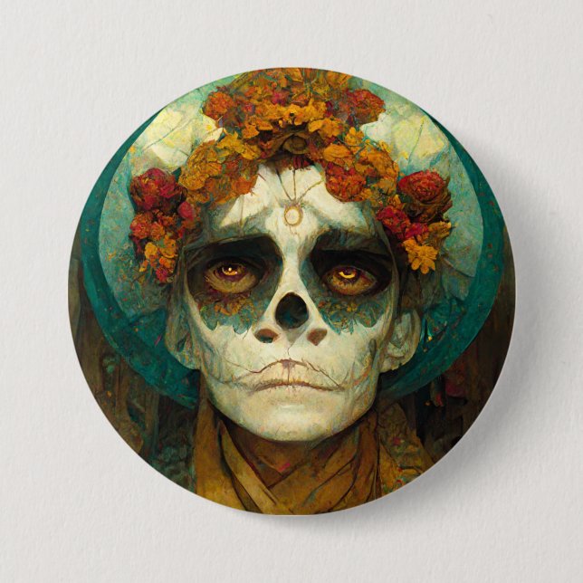 Day Of The Dead 2 Fantasy Skull 7.5 Cm Round Badge (Front)