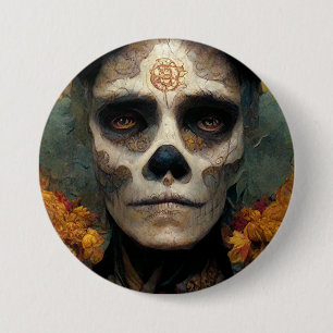 Day Of The Dead 3 Fantasy Skull 7.5 Cm Round Badge