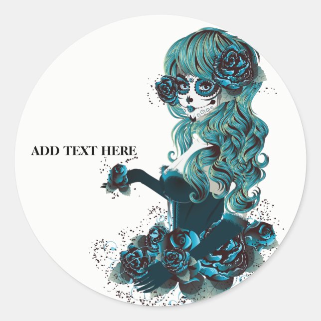 Day of the Dead Beautiful Sugar Skull Makeup Girl Classic Round Sticker (Front)