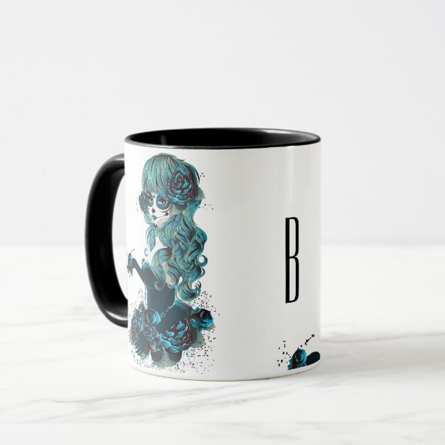 Day of the Dead Beautiful Sugar Skull Makeup Girl Mug (Front Left)