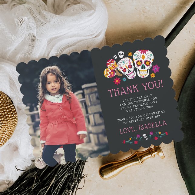 Day of the Dead Birthday Photo Flat Thank You Card (Creator Uploaded)