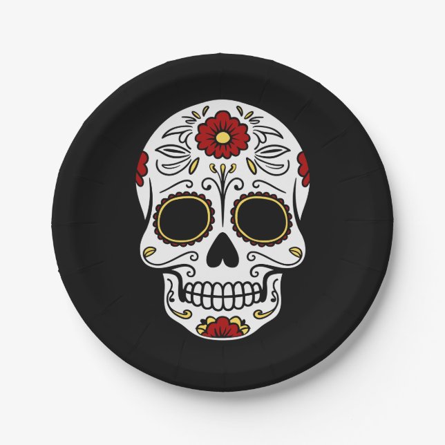Day of the Dead Black Sugar Skull Paper Plates (Front)