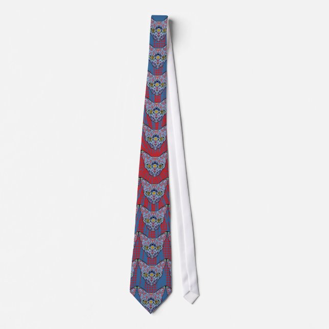 Day of the Dead Blue Cat Sugar Skull Tie (Front)
