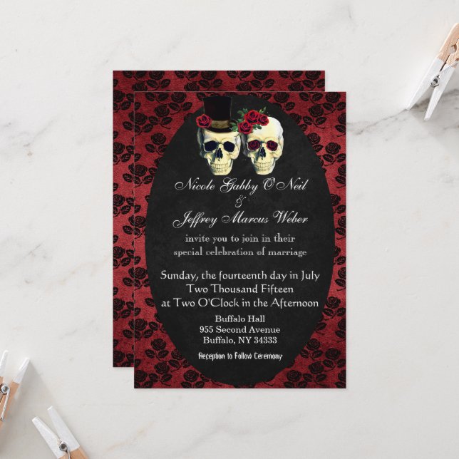 Day of the Dead Bride and Groom Wedding Invitation (Front/Back In Situ)