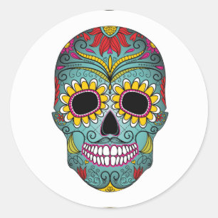 Day of the Dead Bright Skull Classic Round Sticker