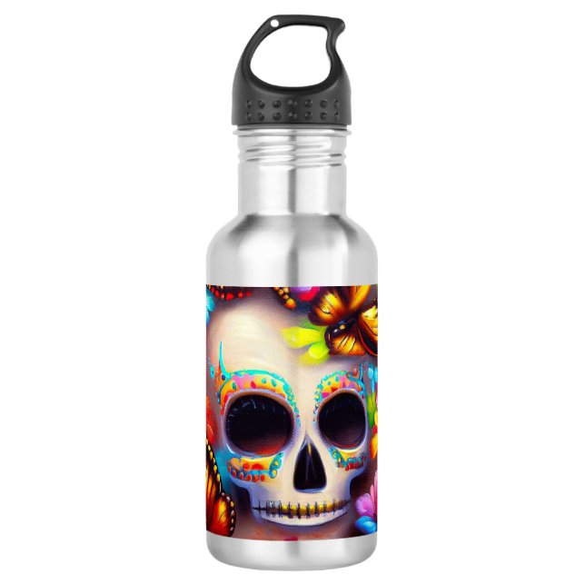 Day of the Dead Butterflies 1 710 Ml Water Bottle (Front)