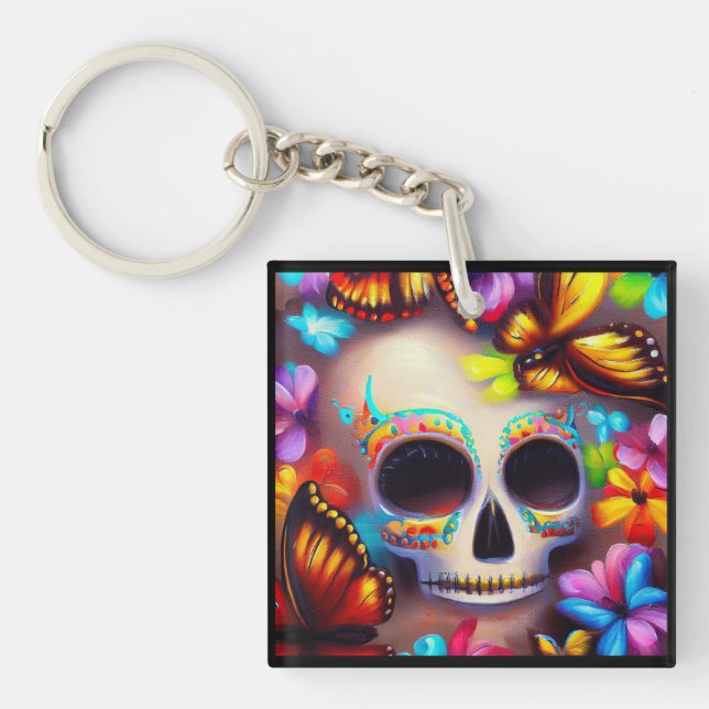 Day of the Dead Butterflies 1 Key Ring (Front)