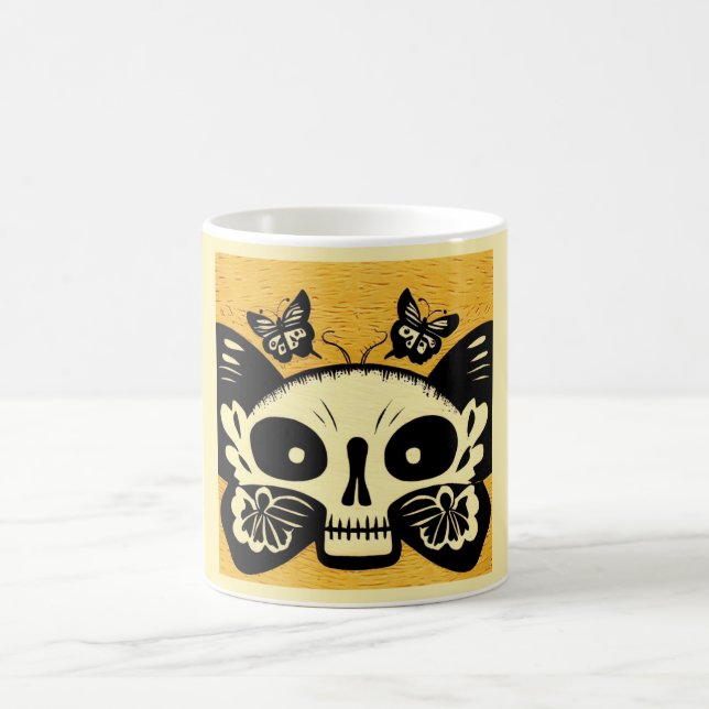 Day of the Dead Butterflies Woodcut 1 Coffee Mug (Center)