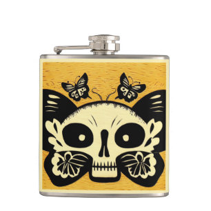 Day of the Dead Butterflies Woodcut 1 Hip Flask