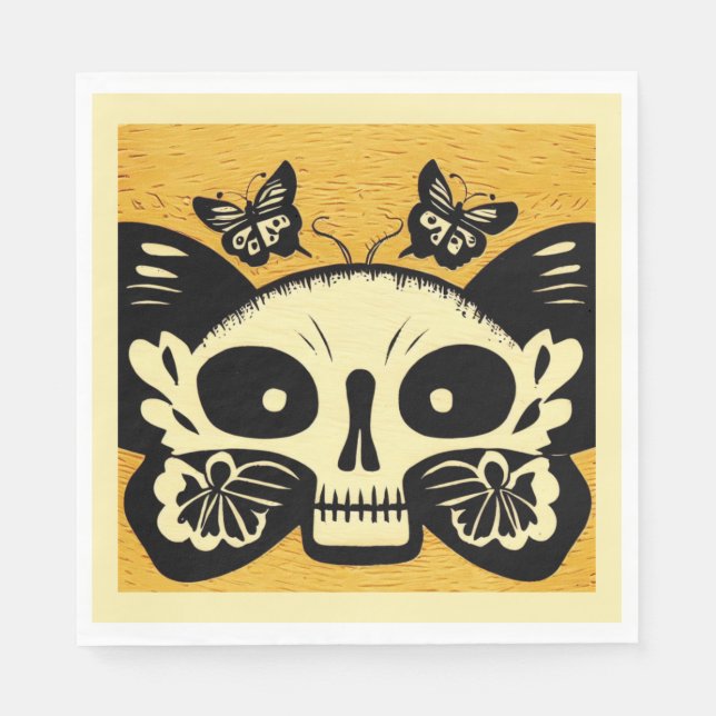 Day of the Dead Butterflies Woodcut 1 Napkin (Front)