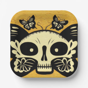 Day of the Dead Butterflies Woodcut 1 Paper Plate
