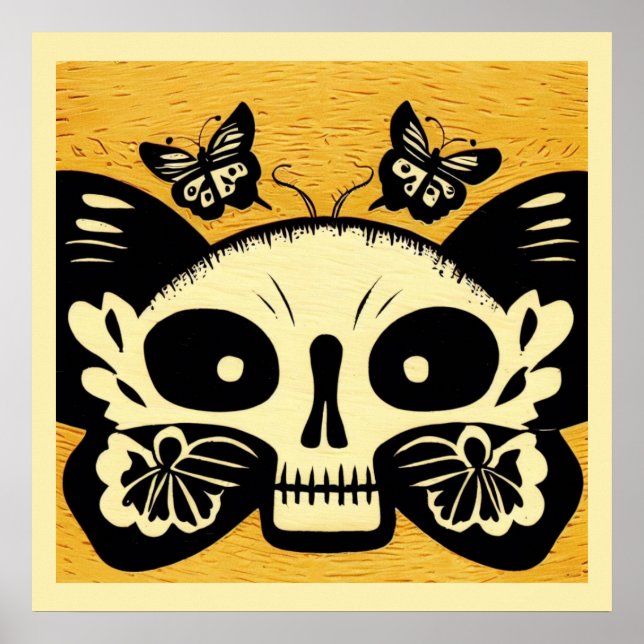 Day of the Dead Butterflies Woodcut 1 Poster (Front)