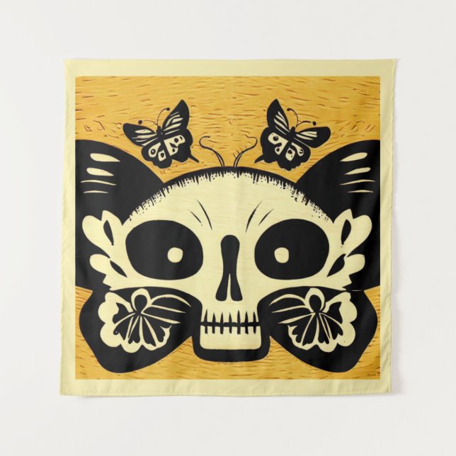 Day of the Dead Butterflies Woodcut 1 Tapestry (Front)