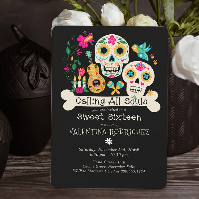 Day of the Dead Calling all Souls Sweet Sixteen Invitation (Day of the Dead Sweet Sixteen Invitation from my Dia de los Muertos collection)