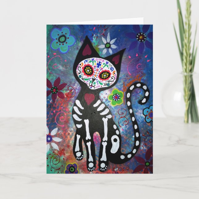 Day of the Dead Cat by Prisarts Card (Front)