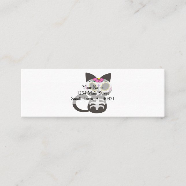 Day of the dead cat - Choose background colour Mini Business Card (Front)