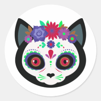 Day of the Dead Cat Classic Round Sticker