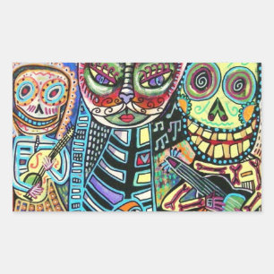 Day Of The Dead Cat Serenade Rectangular Sticker
