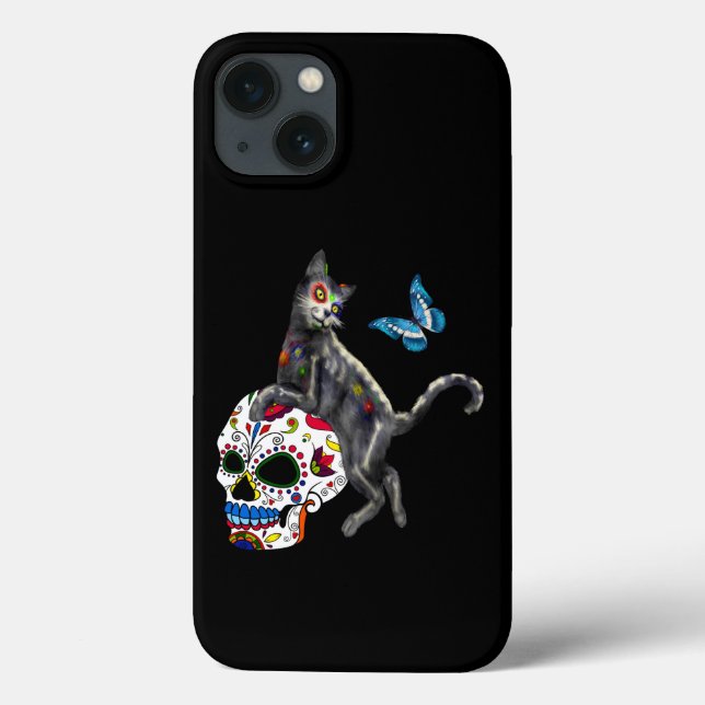 Day Of The Dead Cat Sugar Skull And Butterfly Case-Mate iPhone Case (Back)
