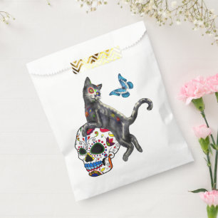 Day Of The Dead Cat Sugar Skull And Butterfly Favour Bag