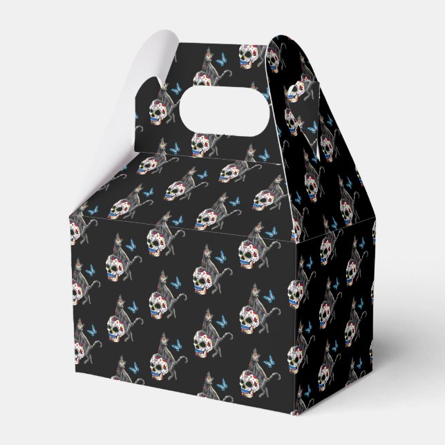Day Of The Dead Cat Sugar Skull And Butterfly Favour Box (Front Side)