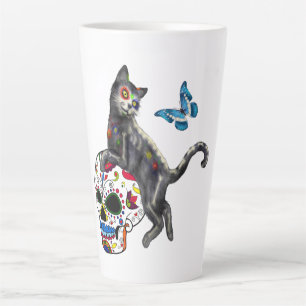 Day Of The Dead Cat Sugar Skull And Butterfly Latte Mug