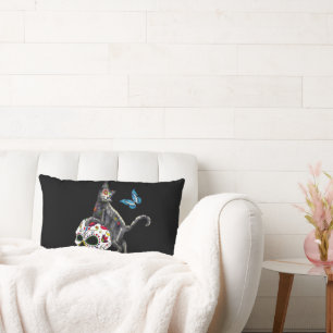 Day Of The Dead Cat Sugar Skull And Butterfly Lumbar Cushion
