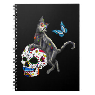Day Of The Dead Cat Sugar Skull And Butterfly Notebook