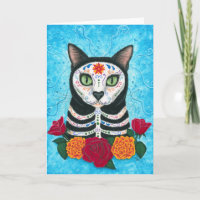 Day of the Dead Cat Sugar Skull Art Card