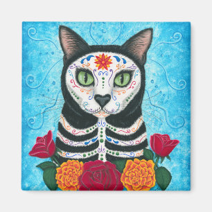 Day of the Dead Cat Sugar Skull Art Magnet
