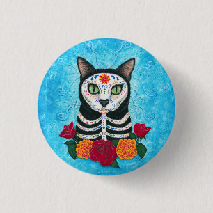 Day of the Dead Cat Sugar Skull Cat Art 3 Cm Round Badge