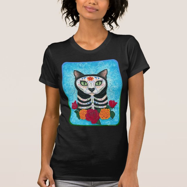 Day of the Dead Cat, Sugar Skull Cat Art Shirt (Front)