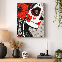 Day of the Dead Catrina Red Black Gothic Floral