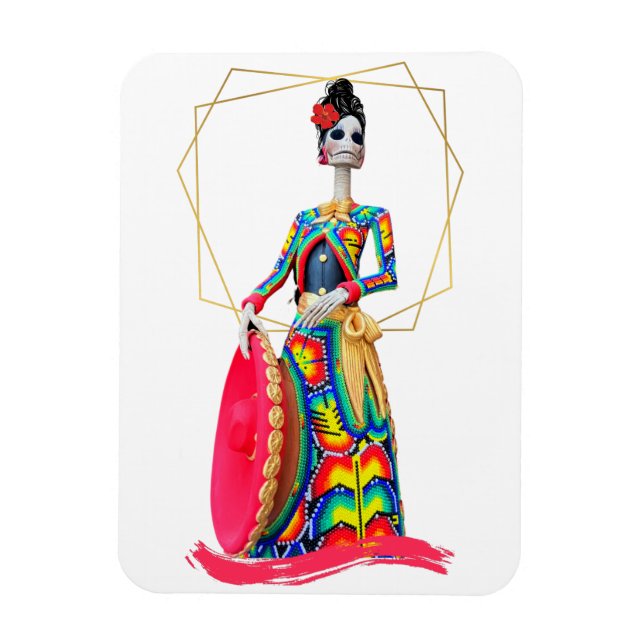 Day of the Dead Catrina with Pink Mariachi Hat Magnet (Vertical)