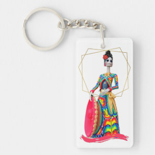 Day of the Dead Catrina with Pink Mariachi Key Ring