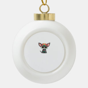 Day of the Dead Chihuahua Cute Sugar Skull Dog wi Ceramic Ball Christmas Ornament