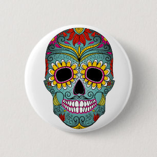 day-of-the-dead-colorful-skull-with-floral-ornamen 6 cm round badge