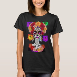 Day of the Dead Costume La Catrina Skull Flowers T-Shirt