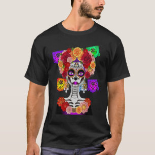 Day of the Dead Costume La Catrina Skull Flowers T-Shirt