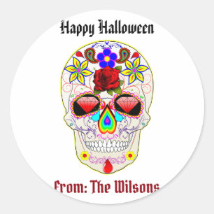 Day of the Dead Custom Sugar Skull Halloween Classic Round Sticker