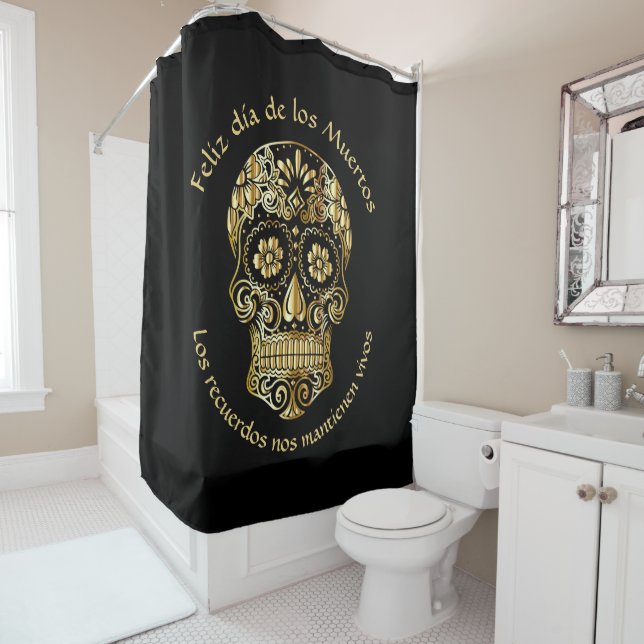 Day of The Dead - Customise Add Name & Message  Shower Curtain (In Situ)