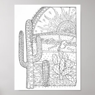 Day of the Dead Desert Cactus Colouring Page Art Poster