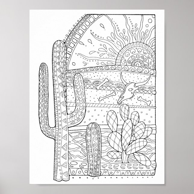 Day of the Dead Desert Cactus Colouring Page Art Poster (Front)