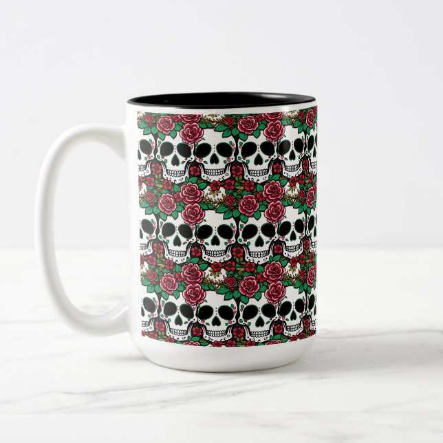 Day Of The Dead Design - Halloween Two-Tone Coffee Mug (Left)